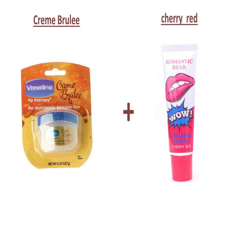 Pure Petroleum Jelly Protectant Moisturizer Anti Dry & Chapped Lip Balm+Romantic Bear Long Lasting Lip Color Lipstick Lip Tatoo