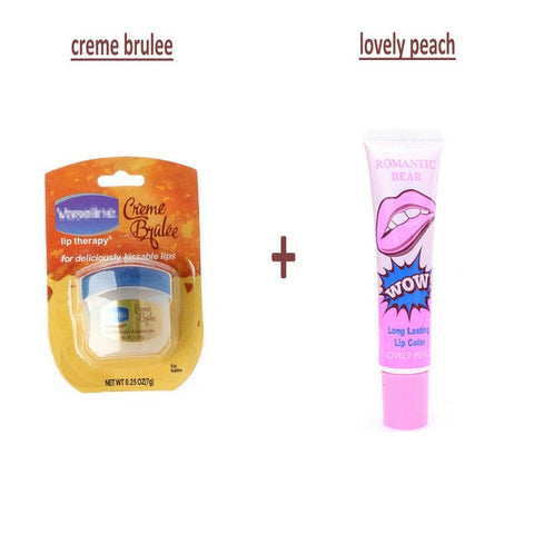 Pure Petroleum Jelly Protectant Moisturizer Anti Dry & Chapped Lip Balm+Romantic Bear Long Lasting Lip Color Lipstick Lip Tatoo