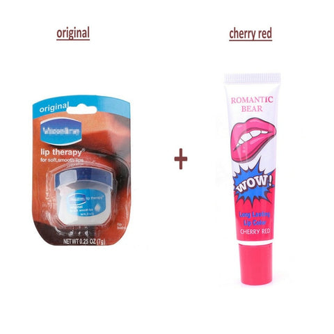 Pure Petroleum Jelly Protectant Moisturizer Anti Dry & Chapped Lip Balm+Romantic Bear Long Lasting Lip Color Lipstick Lip Tatoo