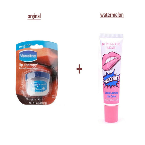 Pure Petroleum Jelly Protectant Moisturizer Anti Dry & Chapped Lip Balm+Romantic Bear Long Lasting Lip Color Lipstick Lip Tatoo