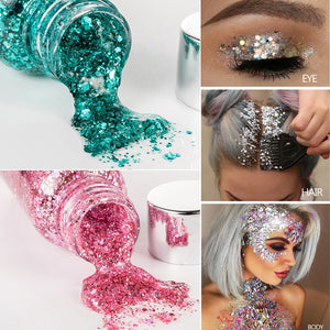 Chunky Glitter Sequin Body Glitter Gel Pigment Shimmer Festival Body Face Glitter Makeup Sparkling Eyeshadow Mermaid Laser Tint