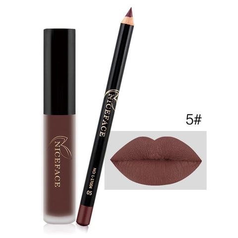 2019 Matte Liquid Lipgloss with Lip Liner Pen Set Long Lasting Nude Makeup Lipstick
