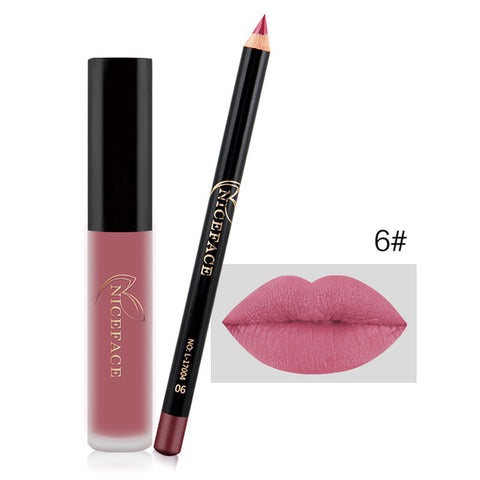 2019 Matte Liquid Lipgloss with Lip Liner Pen Set Long Lasting Nude Makeup Lipstick