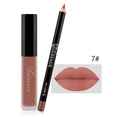 2019 Matte Liquid Lipgloss with Lip Liner Pen Set Long Lasting Nude Makeup Lipstick