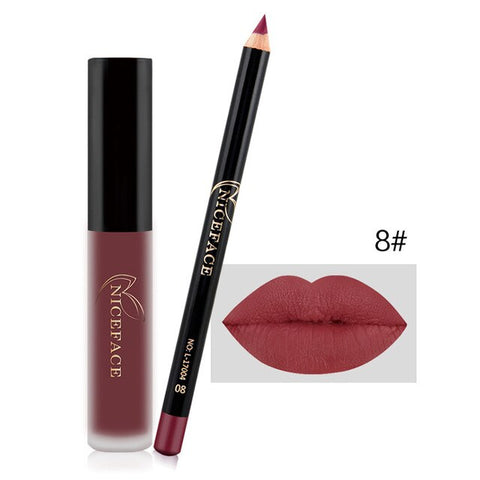 2019 Matte Liquid Lipgloss with Lip Liner Pen Set Long Lasting Nude Makeup Lipstick