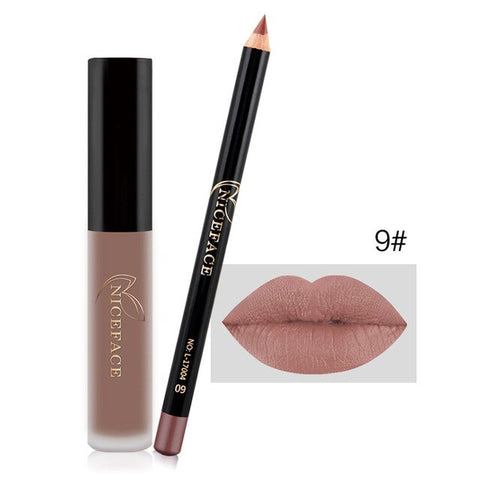 2019 Matte Liquid Lipgloss with Lip Liner Pen Set Long Lasting Nude Makeup Lipstick