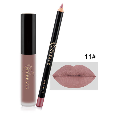 2019 Matte Liquid Lipgloss with Lip Liner Pen Set Long Lasting Nude Makeup Lipstick