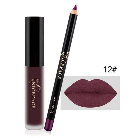 2019 Matte Liquid Lipgloss with Lip Liner Pen Set Long Lasting Nude Makeup Lipstick